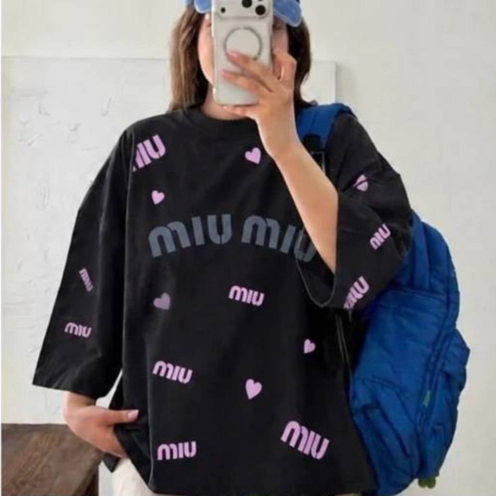 تیشرت باکسی Miu Miu نخ پنبه فری سایز تا ۵۰