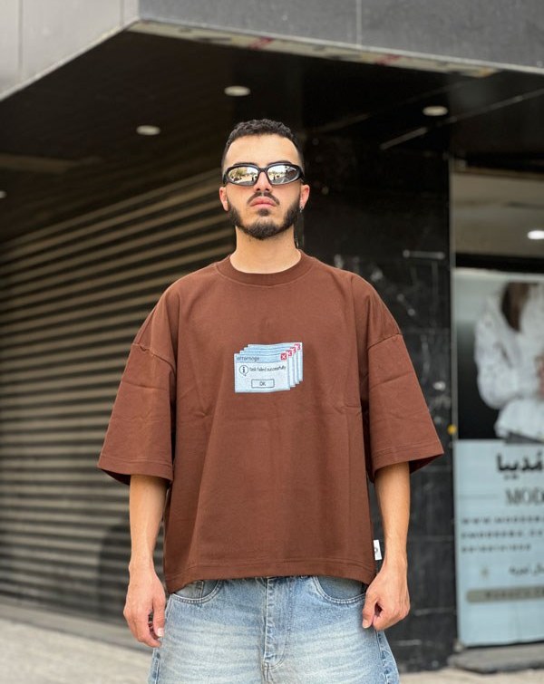 تیشرت باکسی طرحدار قهوه ای