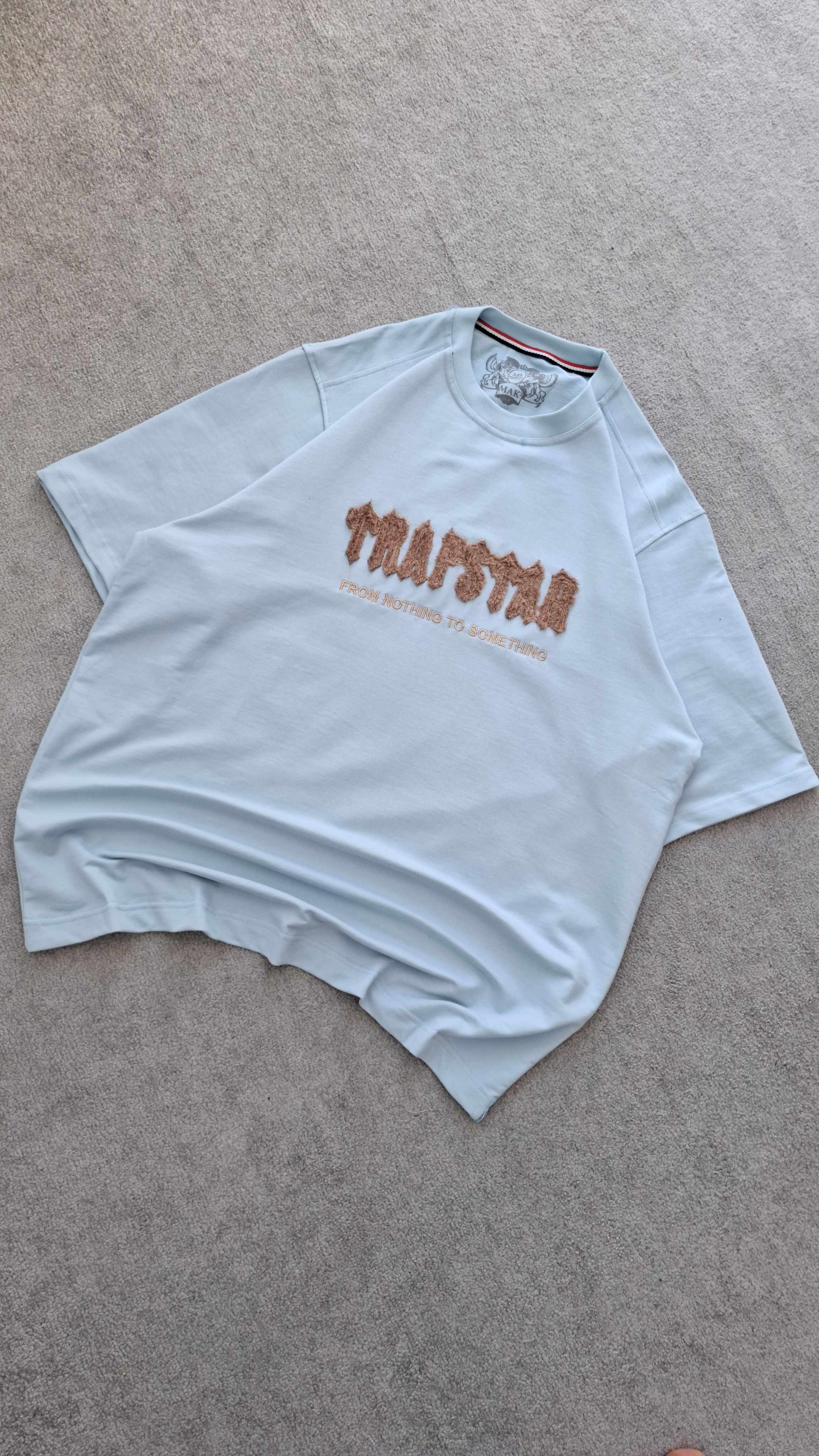 تیشرت آبی آسمونی پارچه دورس 2 نخ قواره باکسی مدل trapstar کد TSH0027