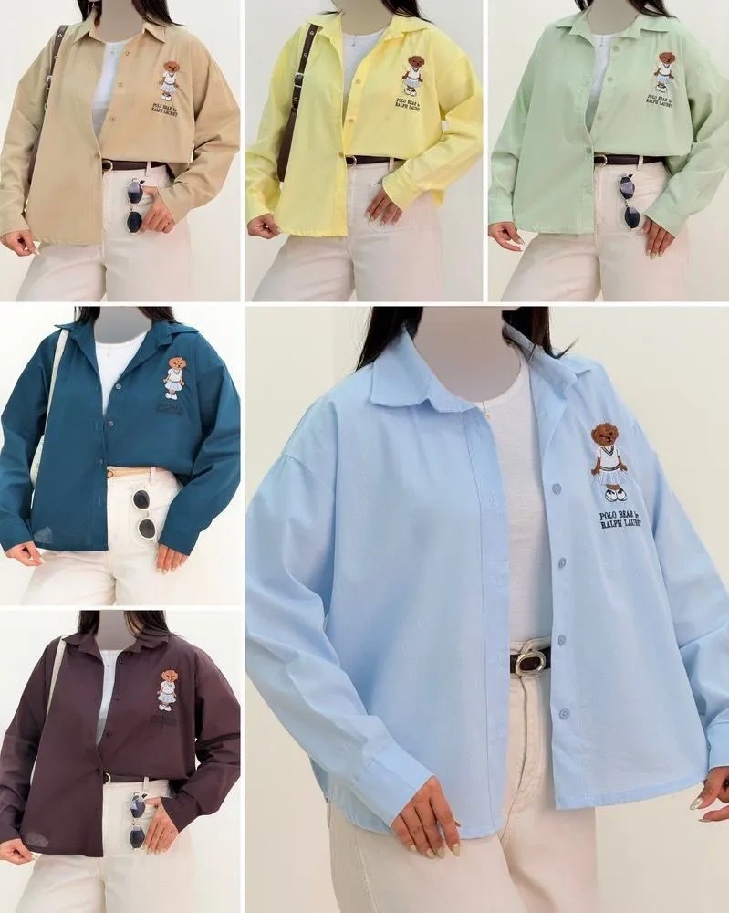 مانتو شومیز عروسکی پینترستی پولُو بیر POLO | طرح گلدوزی شده کامل | پارچه پنبه لینن وارداتی | فری سایز تا ۴۴ | استایل لطیف و خاص