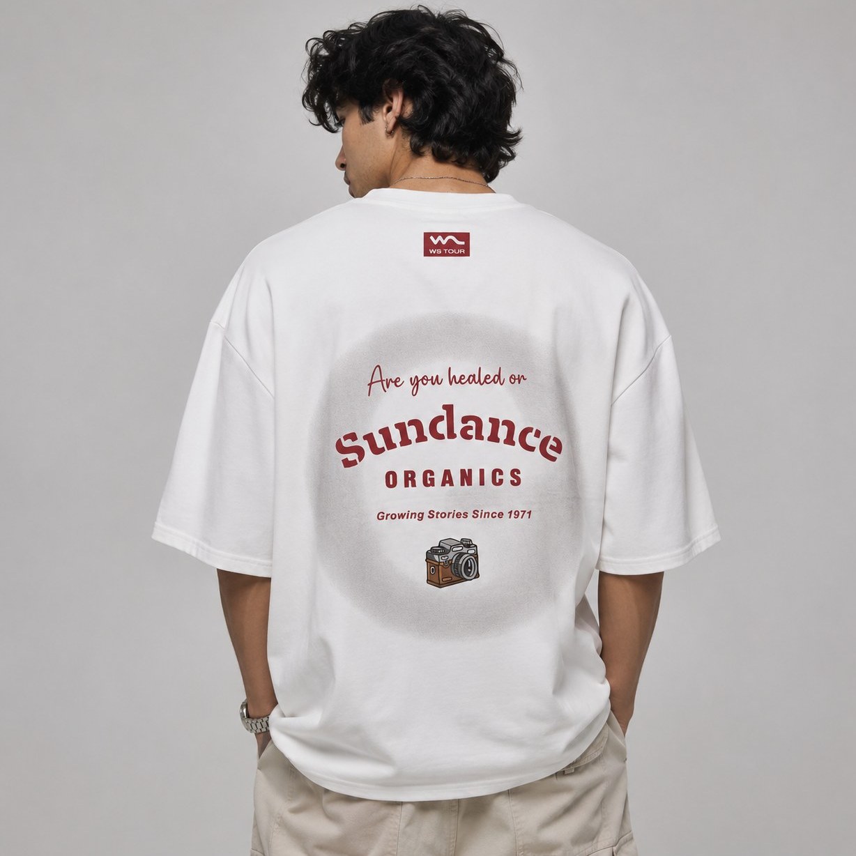 تیشرت اورسایز وارداتی Sundance Organicsرنگ سفید - استایل استریت ور خفن با چاپ پشت خاص - 2XL