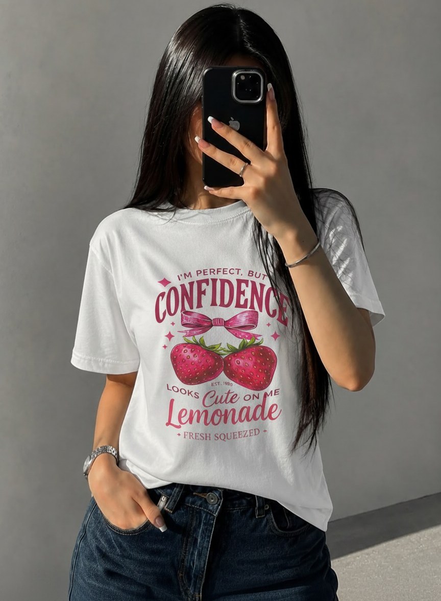 تیشرت طرح confidence توت فرنگی پنبه 28 قد باکسی - مشکی / قواره معمولی