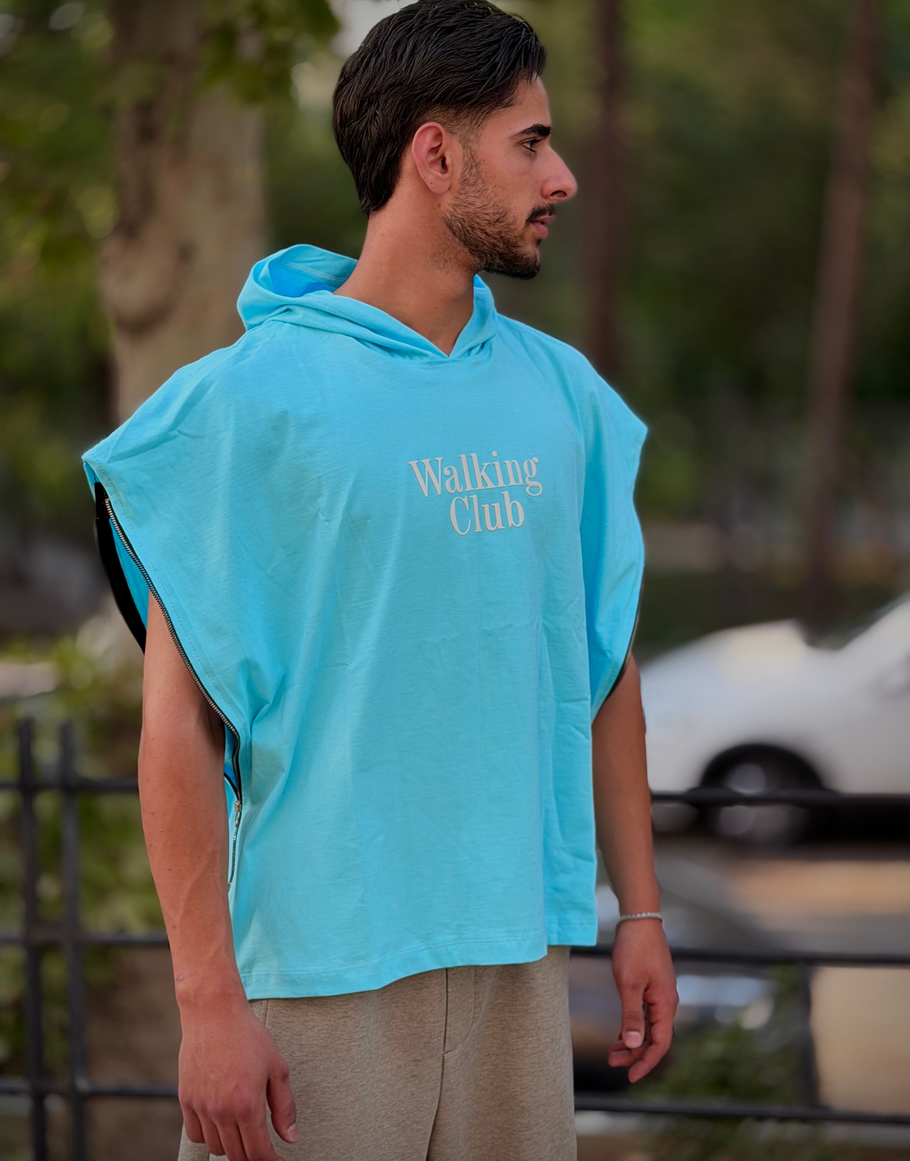 وست کلاه دار آبی آسمانی پنبه دو نخ مدل لش باکسی طرح زیپدار / اورجینال دیلم Sky-blue hooded vest, two-thread cotton, oversized boxy fit, zippered design / Original Deylam